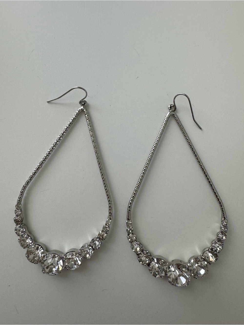 Silver Teardrop Crystal Hoop Earrings